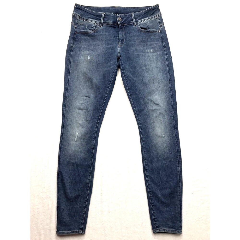 G STAR RAW Lynn Jeans Women 34x32 (32x31 actual) Mid Super Skinny Slim Distress